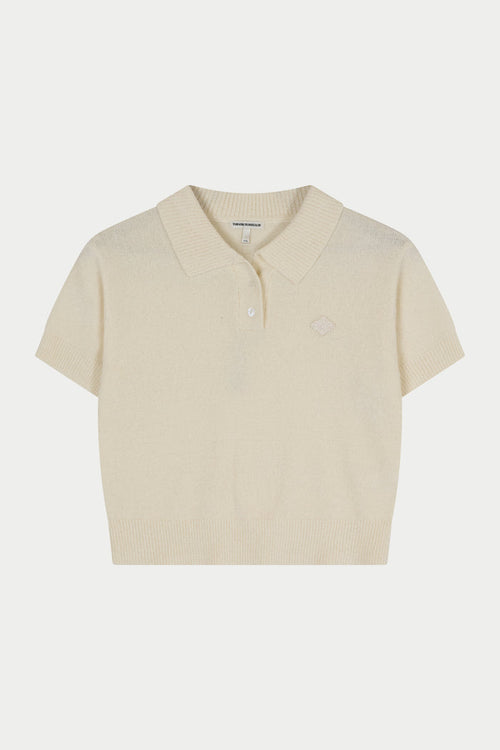 TOWELLING OPEN COLLAR T-SHIRT - WHITE