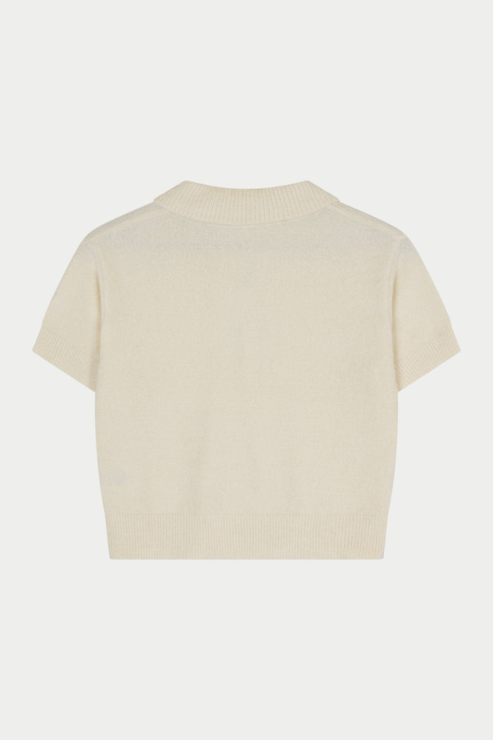 TOWELLING OPEN COLLAR T-SHIRT - WHITE