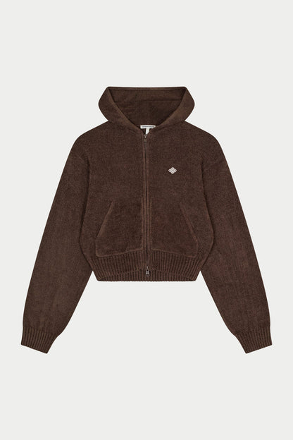 Brown zip-up hoodie on a white background