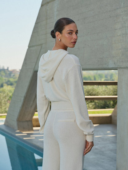 TOWELLING ZIP THROUGH HOODIE - WHITE