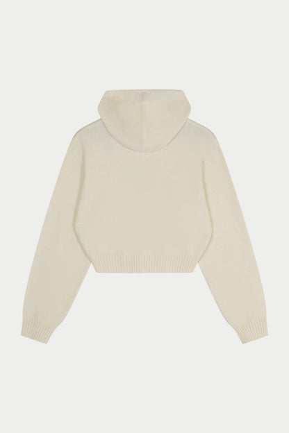 Beige zip front hoodie on a white background