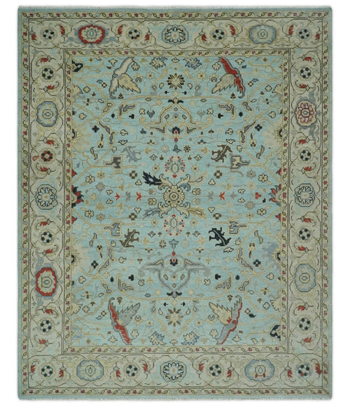 Traditional Floral Blue, Ivory and Beige Oriental Oushak Multi size wool Area Rug