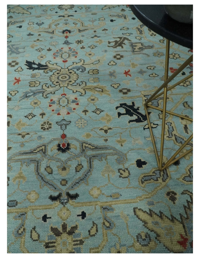 Traditional Floral Blue, Ivory and Beige Oriental Oushak Multi size wool Area Rug