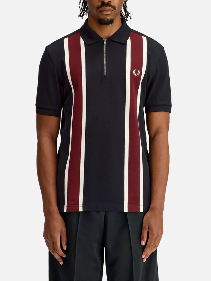 FRED PERRY Tramline Polo Shirt - Black - Polos T-SHIRT