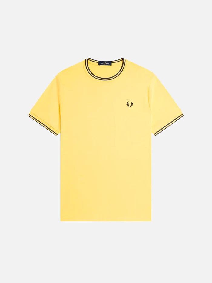 FRED PERRY Twin Tipped T-Shirt - Lemon Barley/Tennis Blue - T-Shirts T-SHIRT