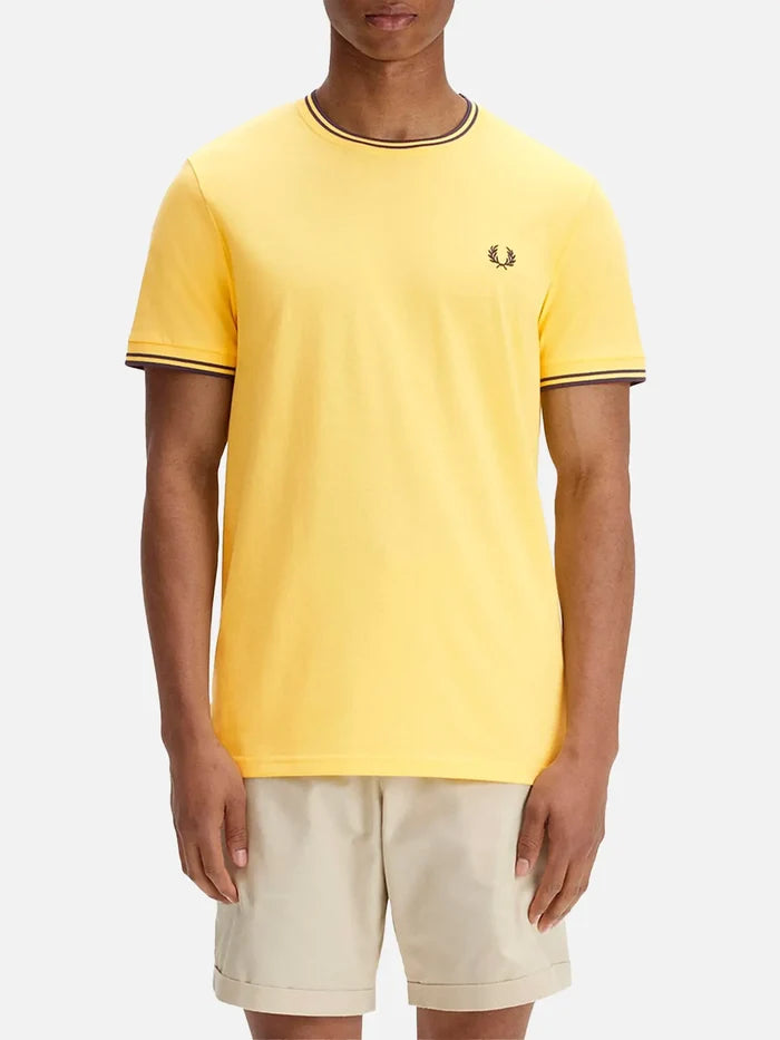FRED PERRY Twin Tipped T-Shirt - Lemon Barley/Tennis Blue - T-Shirts T-SHIRT