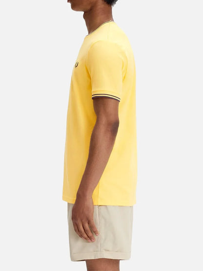 FRED PERRY Twin Tipped T-Shirt - Lemon Barley/Tennis Blue - T-Shirts T-SHIRT