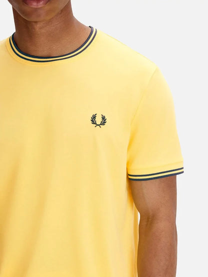 FRED PERRY Twin Tipped T-Shirt - Lemon Barley/Tennis Blue - T-Shirts T-SHIRT