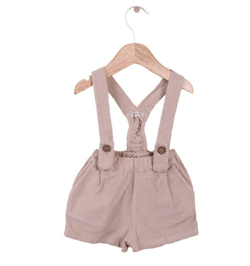 Velvet Shoulder Straps Shorts Beige