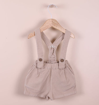 Velvet Shoulder Straps Shorts Beige