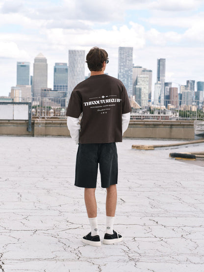 WAFFLE DOUBLE LAYER GRAPHIC T-SHIRT - BROWN