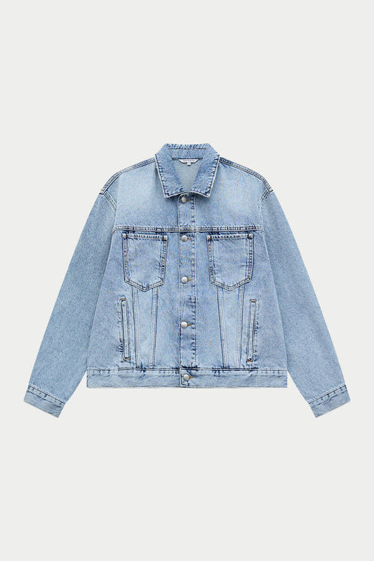 WASHED DENIM TRUCKER JACKET - BLUE WASH