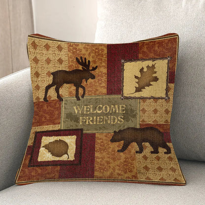Welcome Friends Lodge Indoor Woven Decorative Pillow