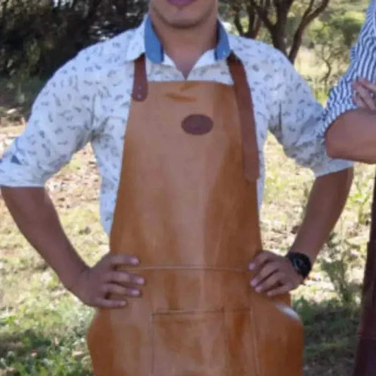 Tan genuine leather apron by Woesmooi, perfect gift for men