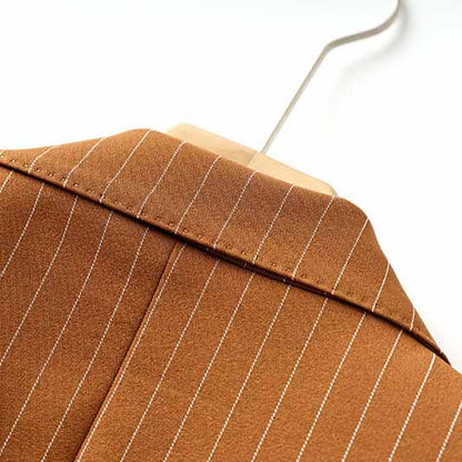 Women Caramel Pantsuit Fitted Blazer + Mid-High Rise Trousers Pantsuit Suit Formal Wear