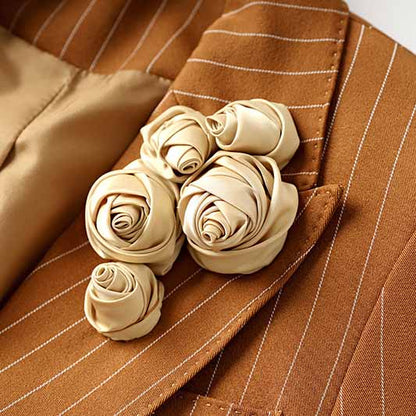 Women Caramel Pantsuit Fitted Blazer + Mid-High Rise Trousers Pantsuit Suit Formal Wear