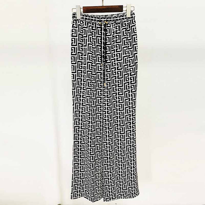 Women Chic Maze Double Breasted Belted Blazer + Elastic Waist Trousers Pants Suit