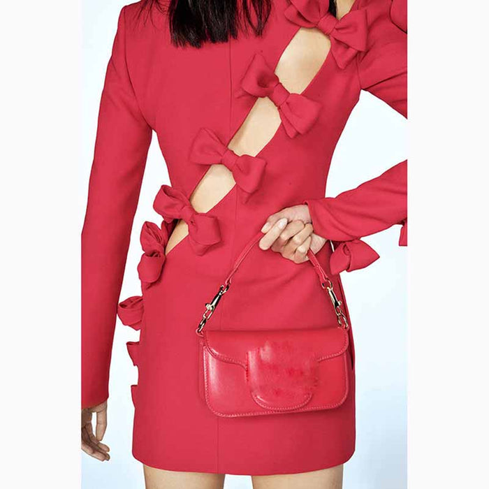 Women Hollow out Bowknot Mini Dress Hot Pink / Black , Formal Dress, Wedding Dress