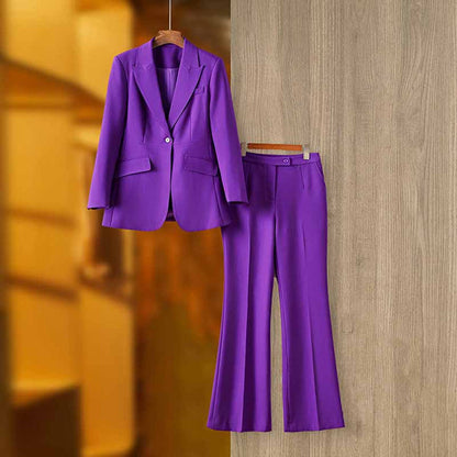 Women Purple Pantsuit Fitted Blazer + Mid-High Rise Trousers Pantsuit Suit Party Wear