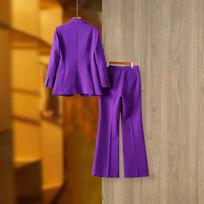 Women Purple Pantsuit Fitted Blazer + Mid-High Rise Trousers Pantsuit Suit Party Wear