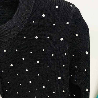 Women Silver Studded Diamonds Short Cardigan Knitwear, Long Jumper/ Mini Dress