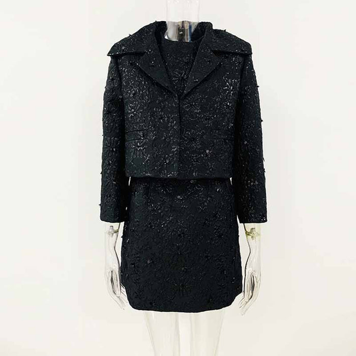 Women's Black Tweed Mini Dress,Coat