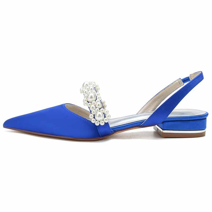 Women's bridal flats with rhinestones in blue featuring elegant slingback design