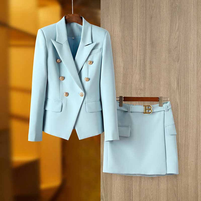 Women's Light Bue Two Piece Tailored Skirt Suit