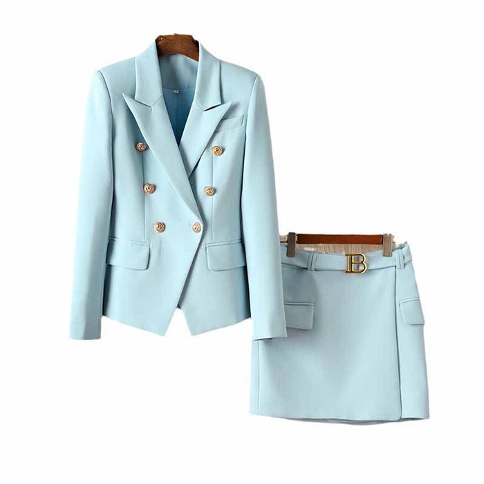Women's Light Bue Two Piece Tailored Skirt Suit