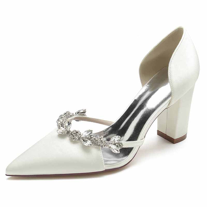S&DCo. women's wedding dress pumps with elegant beaded design and stylish block heel