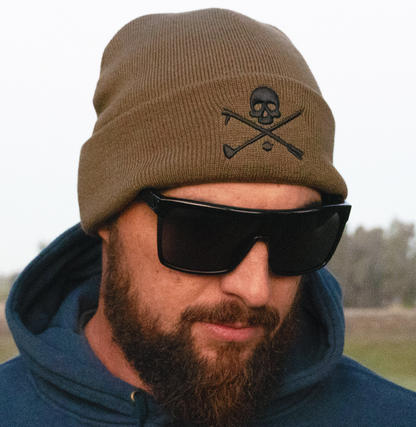Olive knit Men's Golf Beanie featuring Hoolie’s X Bones emblem